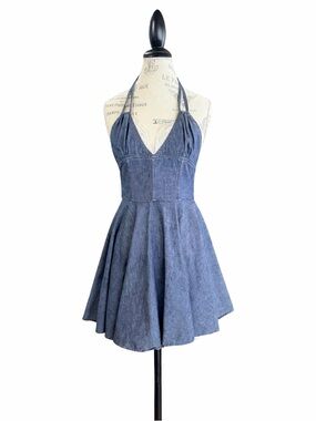 Vintage Y2K Dolce & Gabbana Denim Halter Fit & Flare Dress IT 40 US 4 Luxury